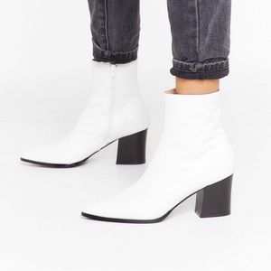 Get Em While Their Sock Faux Leather Boots White Low  Heel Nasty Gal Size 8